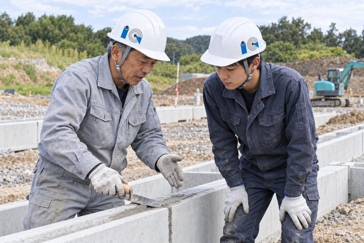 ベテランが若手に手元を見せて教えているところ
